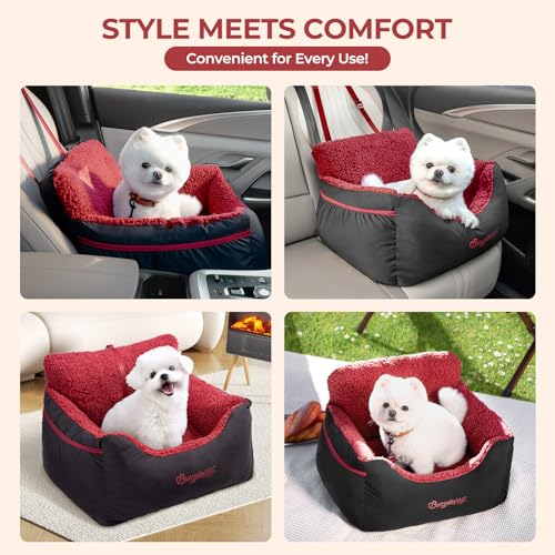 Dog Car Seat for Small Dogs & Cats Under 25 lbs (Black Red / Small)