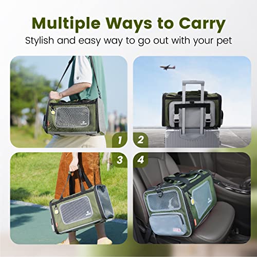 Cat Carrier Airline Approved Expandable Breathable Safety Leash (Grey and Olive Green)