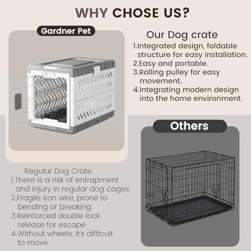 Collapsible Dog Crate for Large (Grey / 36.4"L x 22.8"W x 25.8"H)