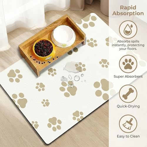 Pet Feeding Mat Dog Cat Food Mat Absorbent No Stains Quick Dry Rubber Bottom Anti (Off White-JY / 12"×20")
