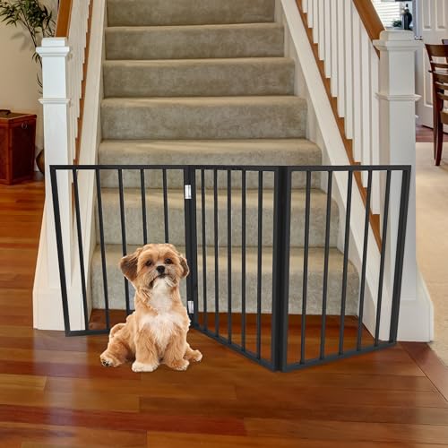 Pet Gate - 3-Panel Indoor Foldable Dog Fence for Stairs, Hallways, or Doorways - 54x24-Inch Wood Freestanding Dog Gates by PETMAKER (Black) (Black / 3 Panel)
