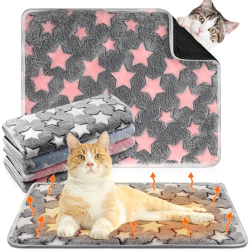 4 Pack Self Heating Cat Bed Cat Self Warming Pad with Removable Cover Extra Warm Thermal Pet Pad Washable Pet Crate Mat Anti Slip Kennel for Indoor Outdoor Pets (16 x 20 Inches)