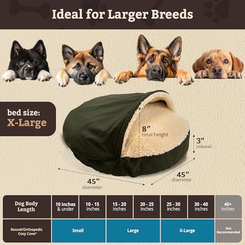 Cozy Cave Dog Bed (45.0"L x 45.0"W x 8.0"Th / Olive)