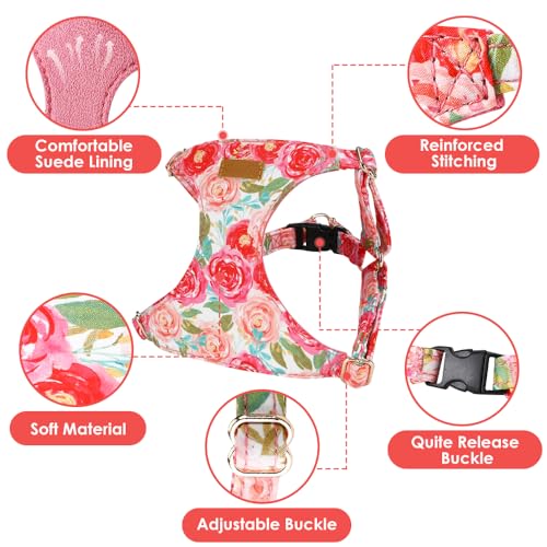 No Pull Dog Harness with Leash for Small Medium Dogs (Small(11-17.5lb) / Pink Rose)