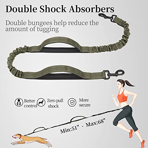 Hands Free Dog Leash with Zipper Pouch (Military Green / Large)