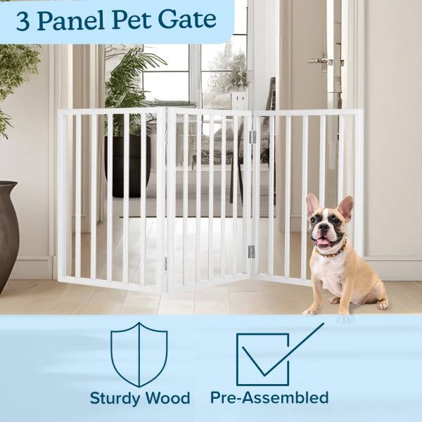 Pet Gate - 3-Panel Indoor Foldable Dog Fence for Stairs, Hallways, or Doorways - 55x24-Inch Retractable Freestanding Dog Gates by PETMAKER (White) (White / 3 Panel)