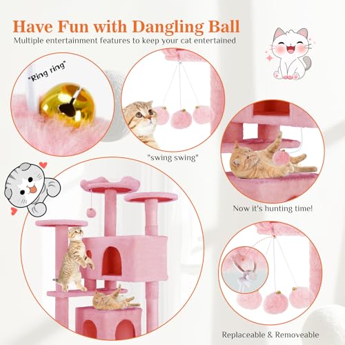 54 Inch Cat Tree Tower (Pink / 54 IN)