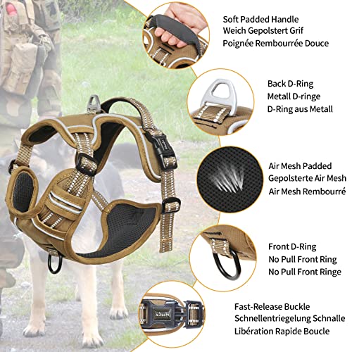 Dog Harness Dog Harness for Small Medium Large Dogs No Pull Adjustable Padded Reflective Harness with Handle for Walking Training (XL / Brown)