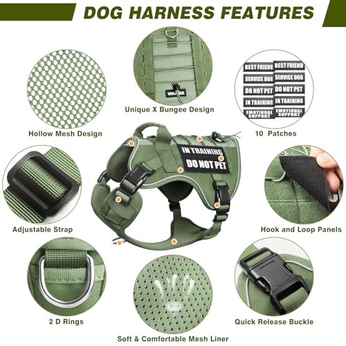 Service Dog in Training Mesh Harness with 10 Removale Pet Patches (Large / Green)