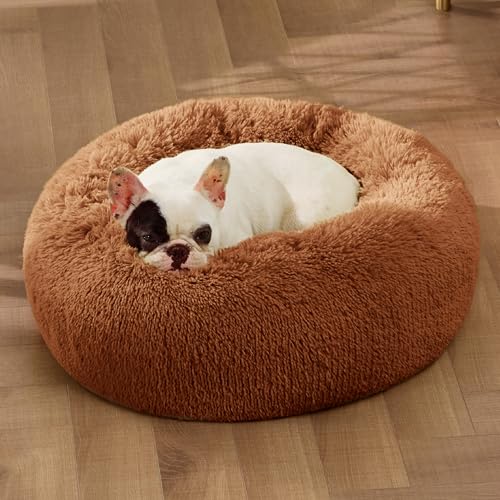 Calming Small Dog Bed Donut Washable Cat＆Puppy Bed (23"L x 23"W x 8"Th / Copper)