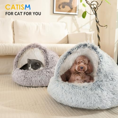Cat Bed Hooded Cat Beds for Indoor Cats or Small Dogs (25.0"L x 25.0"W x 19.0"Th / gray)