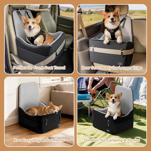 Dog Car Seat with Patented Safety System (Black/Grey / Medium)