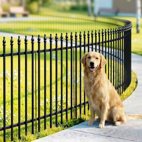 32" H x 24" W Metal Garden Fence (Black / 32″ H x 10 ft (5 Panels))