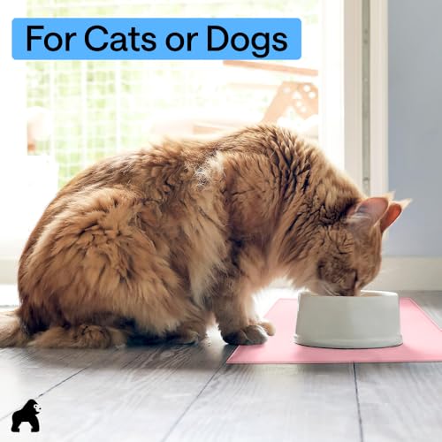 Dog Food Mat 100% Waterproof Silicone (Pink / 23"l X 15"w)