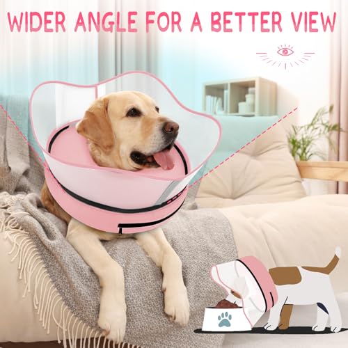 Raised Inflatable Dog Cone Collar to Stop Licking (Solid Pink / S(Neck 7"-9.5"))