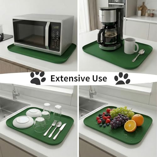 Waterproof Silicone Pet Feeding Mat Green with Raised Edge (60 x 40 cm / Dark Green)