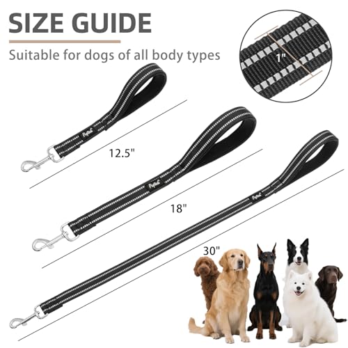 Reflective Short Dog Leashes 3 Pack for Walking and Training (Black / 1FT+1.5FT+2.5FT)