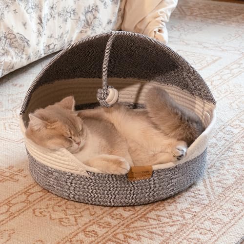 Cat Basket Bed with Washable Cushion and Ball Rope Cotton (Blue)