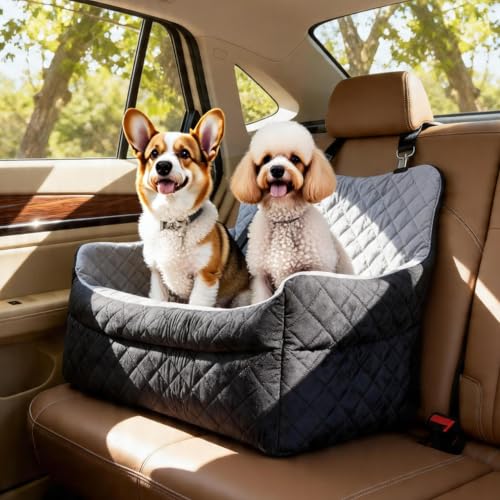 Large Dog Car Seat Booster for Medium Dogs Up to 55 lbs (Grey/Black / L)