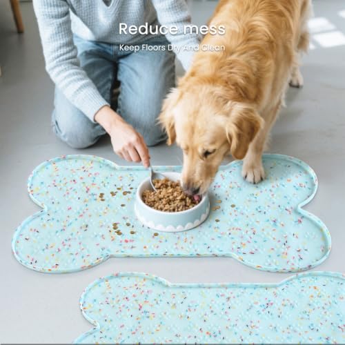 Dog Food Mat Anti (19.4" x 9.8"-2PCS / Donut Blue)