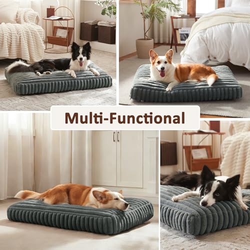 XL Dog Bed Flat Pet Beds with Removable Washable Cover (Grey / XL(42"x27"x4"))