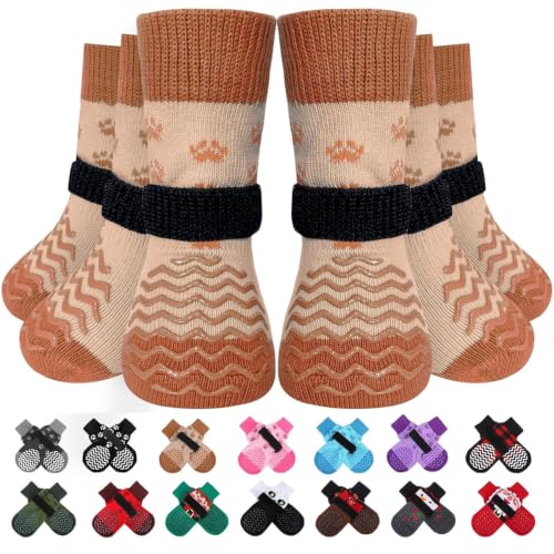Anti Slip Dog Socks to Prevent Licking Paws for Hot Pavement (Brown / Large)
