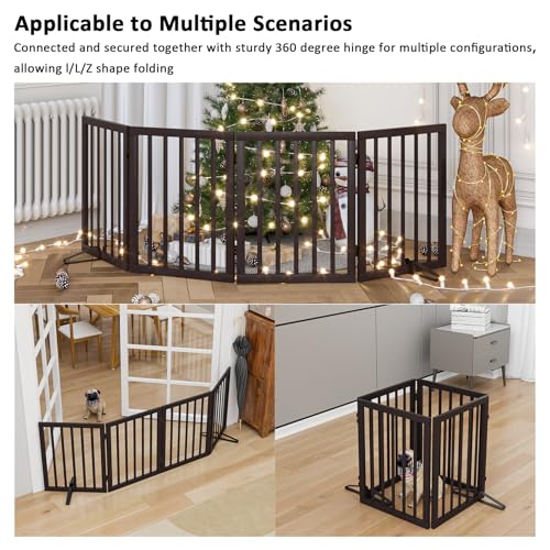 Dog Gates for Doorways Stair House Freestanding Pet Gates for Dogs Wooden Dog Gate with Support Feet Indoor Fence (Espresso / 3 Panel - 55 inches Wide)