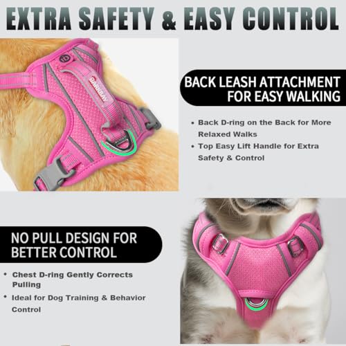 Dog Harness for Small Sized Dog No Pull Dog Vest ID Tag Pocket (Pink / Small)