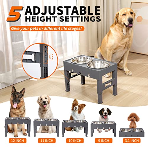 Elevated Dog Bowls with 2 Stainless Steel Bowls (For Medium Large Dogs / Gray)