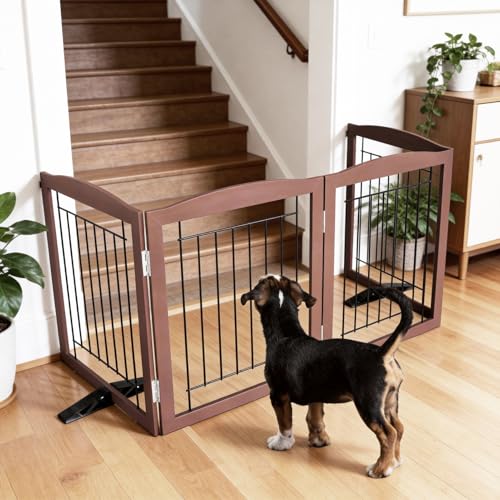 Freestanding Dog Fence Indoor (Brown / 【2 Panels】40''w x 24''h)