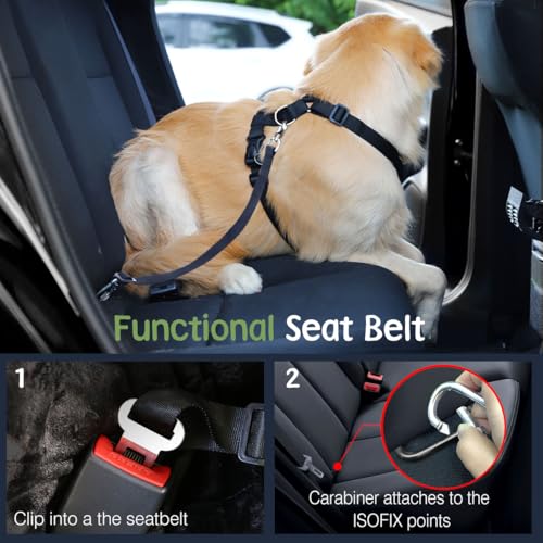 Dog Seat Belt Vest Harness for Car (Light Pink / L (Chest: 22-32.3", Neck: 16.9-26"))