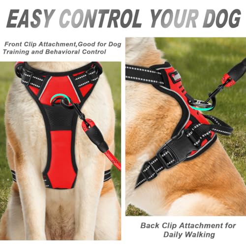Dog Harness No Pull for Large Dogs Front Back Clips (X-Large(Chest:30-38”) / Red)
