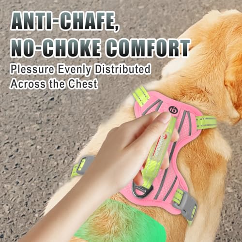 Dog Harness for Medium Sized Dog No Pull Dog Vest ID Tag Pocket (Baby Pink & Sunlight / Medium)
