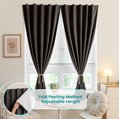 100% Blackout Self Adhesive Curtains (46"W x 60"L (Pack of 1) / Dark Brown)