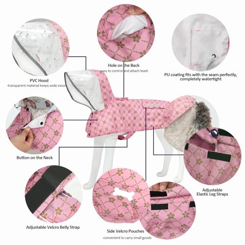 Waterproof Dog Raincoat (Gold Cheery Blossoms Pink / Small)