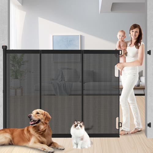 Extra Tall Retractable Baby Gates (Black / 51" Tall x 120" Wide)