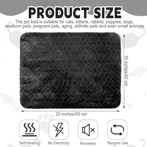 4 Pack Self Warming Cat Bed Mat Self Heating Pad for Dog Extra Warm Winter Pet Pad Washable Thermal Pads Mats for Pets Indoor Outdoor (Black / 16 x 20 Inch)