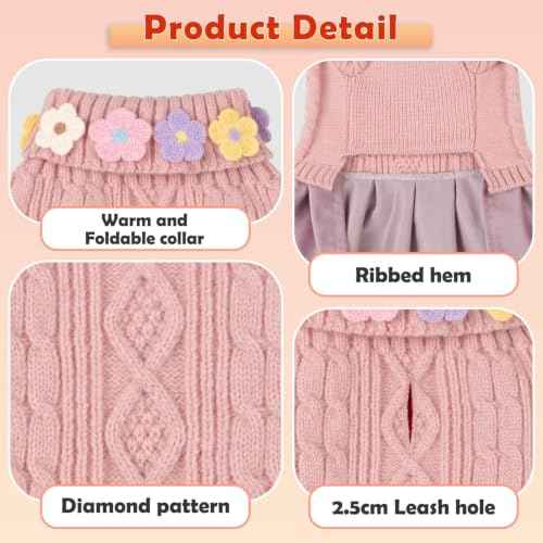 Small Dog Sweater Dress with Bowtie Turtleneck (X-Small (2-5lbs) / Dusty Pink)