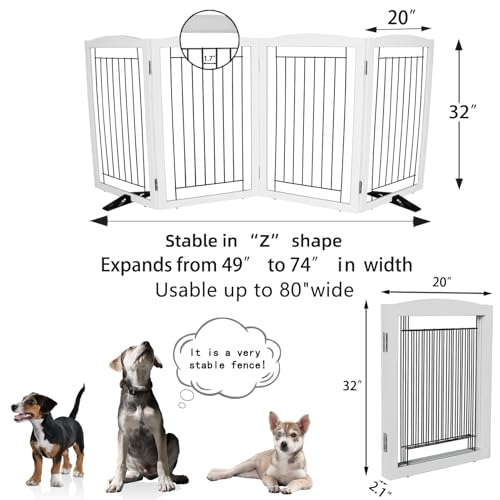 Freestanding Dog Fence Indoor (White / 【4 Panels】80''w x 32''h)