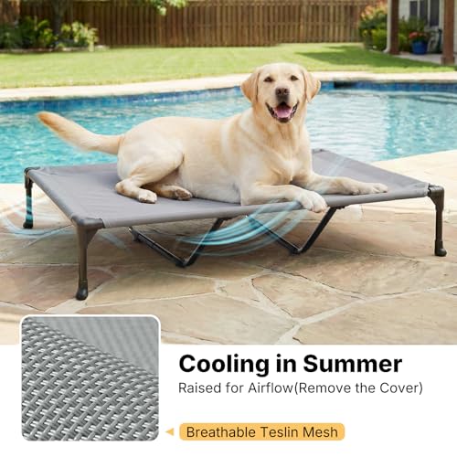 Outdoor Elevated Dog Bed with Waterproof Bolster Cushion (Light Grey / 59.0"L x 37.5"W x 9.0"Th)