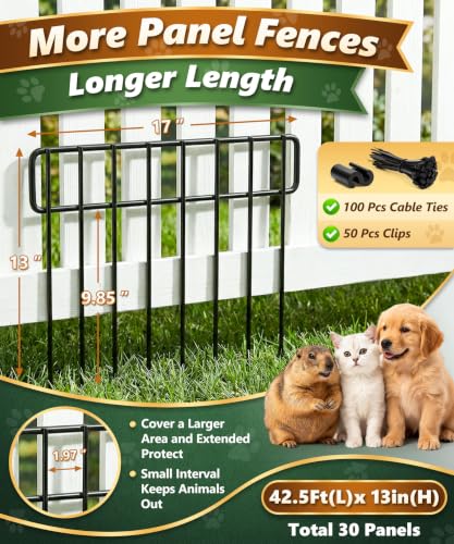 42.5FT No Dig Animal Barrier Fence Panels (42.5 ft(L) X 13 in(H), 30 Pack / Black)