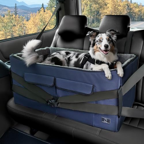 Dog Car Seat Under 55 lbs (Dark Blue / Large)
