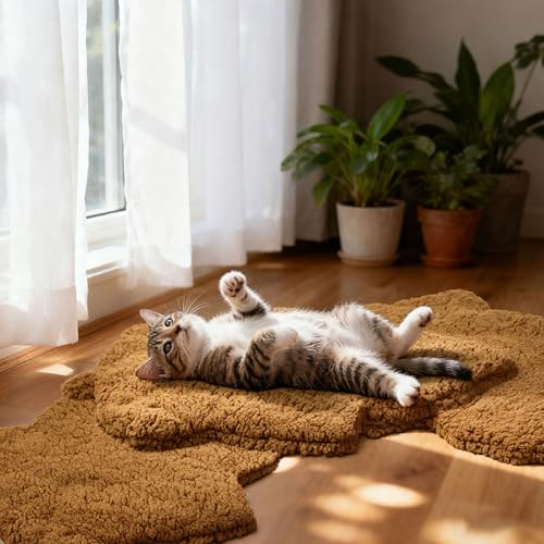 3 Pack Self Warming Pet Bed Leaf Shape Self Heating Cat Dog Mat Washable Thermal Sleeping Pad for Indoor Outdoor Hedgehog (Orange / Medium-18"x24")