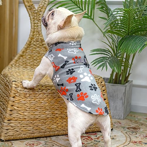 Small Dog Sweater Fleece Vest Winter Jacket (Large / GREY PAW)