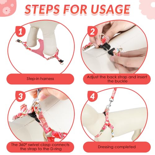 No Pull Dog Harness with Leash for Small Medium Dogs (Medium(18-31lb) / Pink Rose)