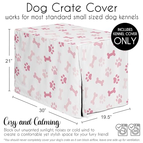 30in. Small Medium Dog Crate Cover (Pink Paw Bone / 30.0"L x 21.0"W x 19.5"H)