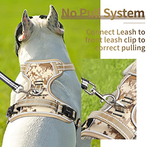 Dog Harness No Pull Adjustable Padded Reflective Harness for Small Medium Large Dogs with Handle for Walking Training (L / Camo Tan)