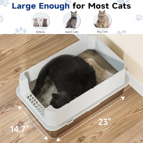 TENTIZON Stainless Steel Cat Litter Box with Lid (Light Grey)