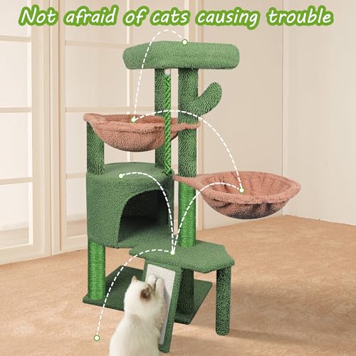 Wang Xin Three Layer Cat Tree with Cat Condo Scratch Pad and Two Hammocks (Small / Green)