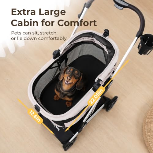 Beberoad Dog Stroller T4 PRO for Small Medium Dogs 4 Wheels (Beige & Net Wall)